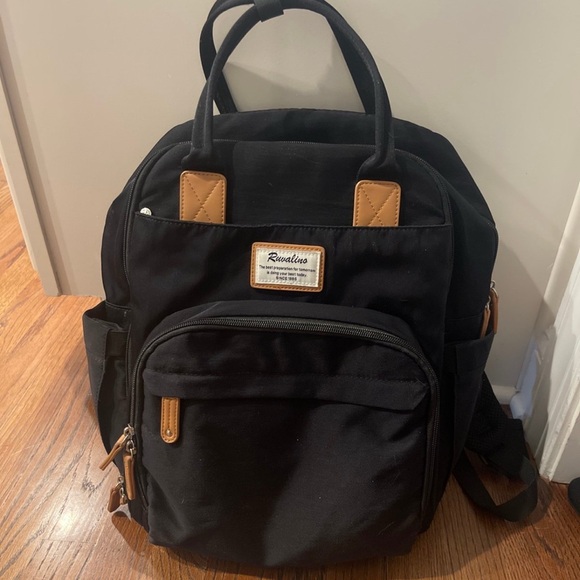 Ruvalino Black Canvas Backpack Diaper Bag EUC - Picture 1 of 4